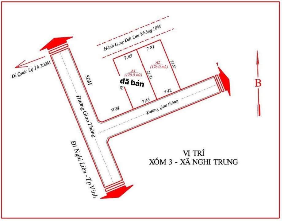 Đất Nền Nghi Trung 176m² - Sổ Đỏ Chính Chủ, Đường Thông Gần QL1A