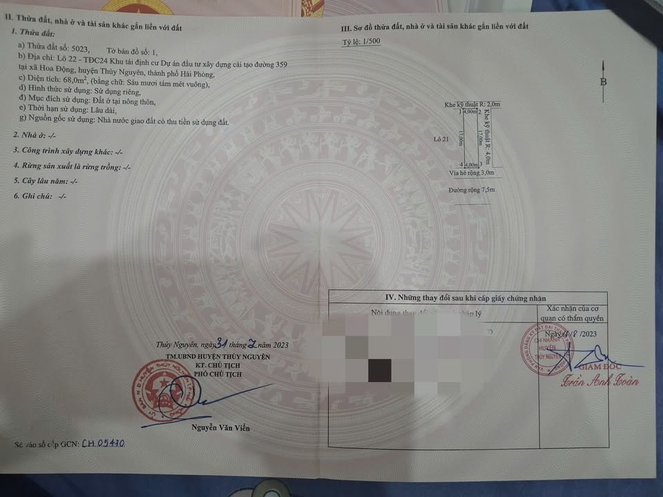 Đất TĐC Hoa Động, Thủy Nguyên 68m² - Lô Góc Hướng Nam Mát Mẻ