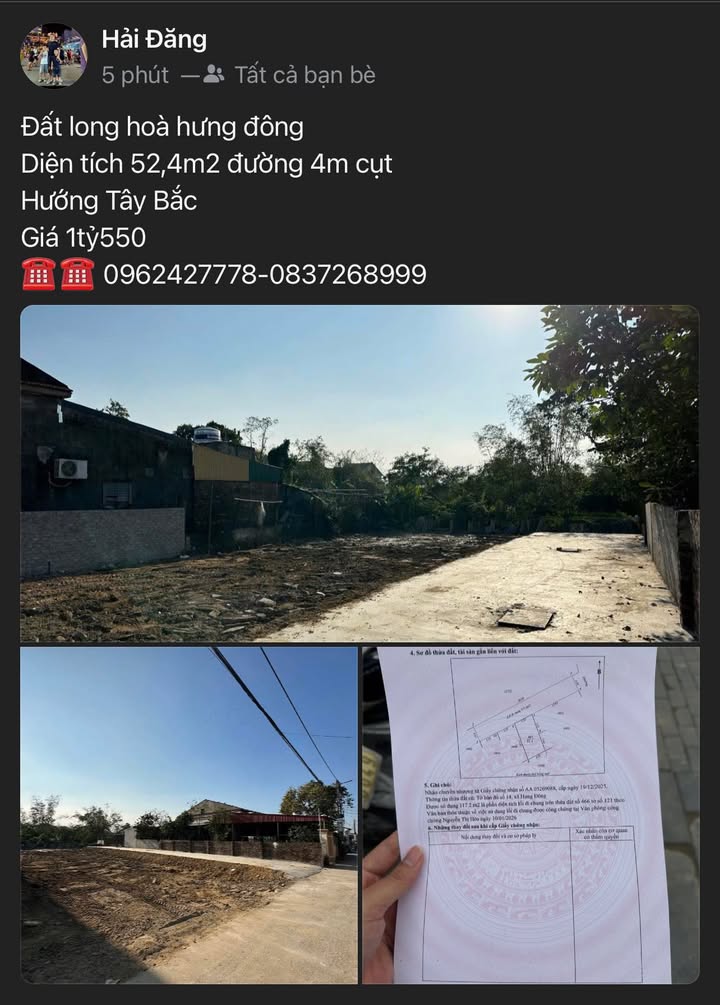 Đất nền Hưng Đông, Long Hồ 52.4m² - Tiềm năng tăng giá vượt trội!