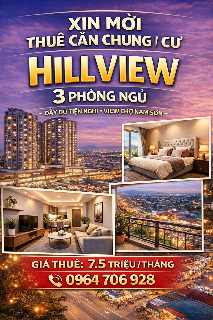 Cho thuê căn hộ 3PN Hillview Nam Sơn, Bắc Ninh - Giá 7.5 triệu/tháng