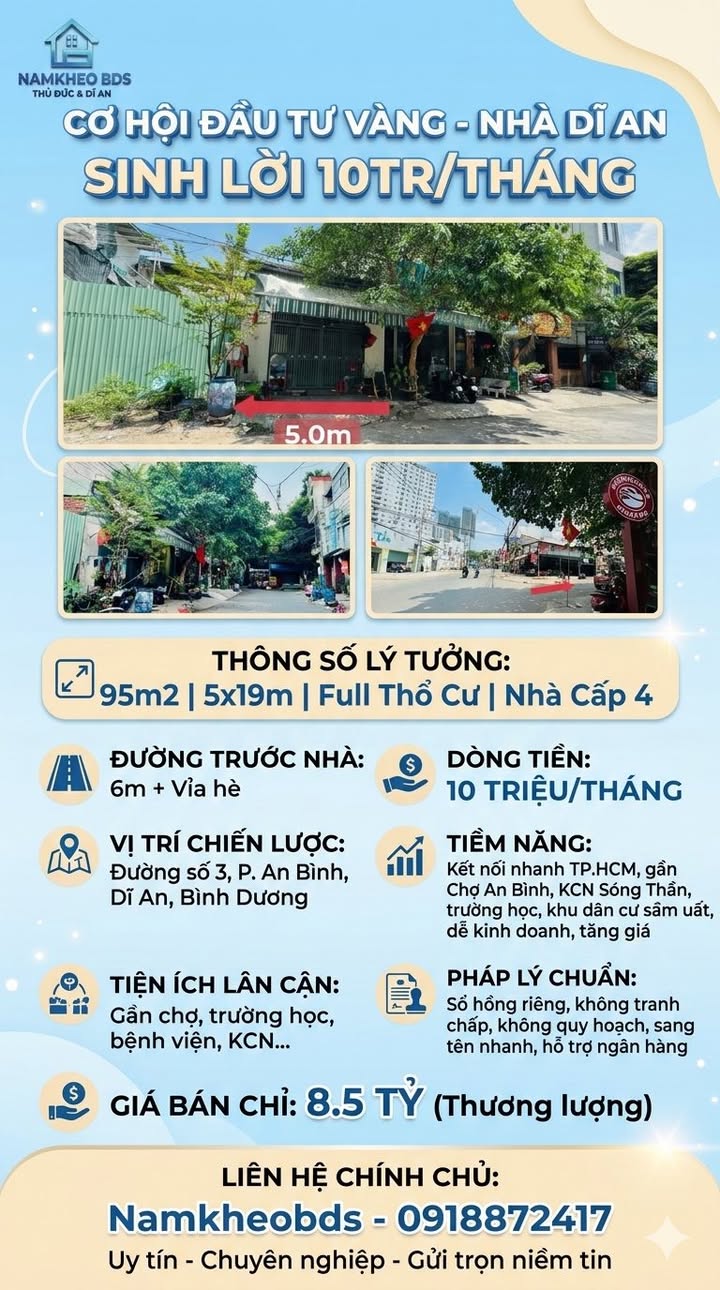 Đất Vàng An Bình Dĩ An 95m² Mặt Tiền Đường 6m - Sẵn Sàng Xây Căn Hộ Dịch Vụ