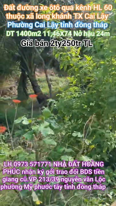 Bán Đất Vườn 848m² Xã Long Khánh, Cai Lậy - Nở hậu 24m, Giá 2.25 Tỷ