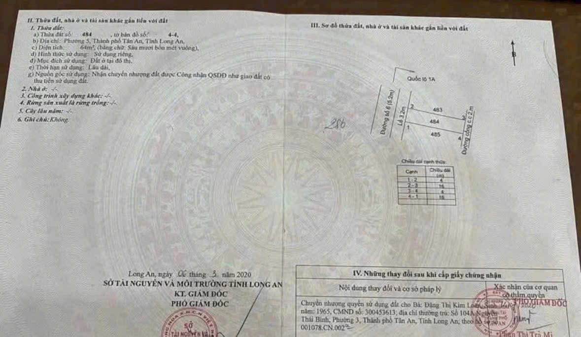 Bán đất KDC Phường 5, Tân An 64m² - Giá tốt nhất 1.3 tỷ