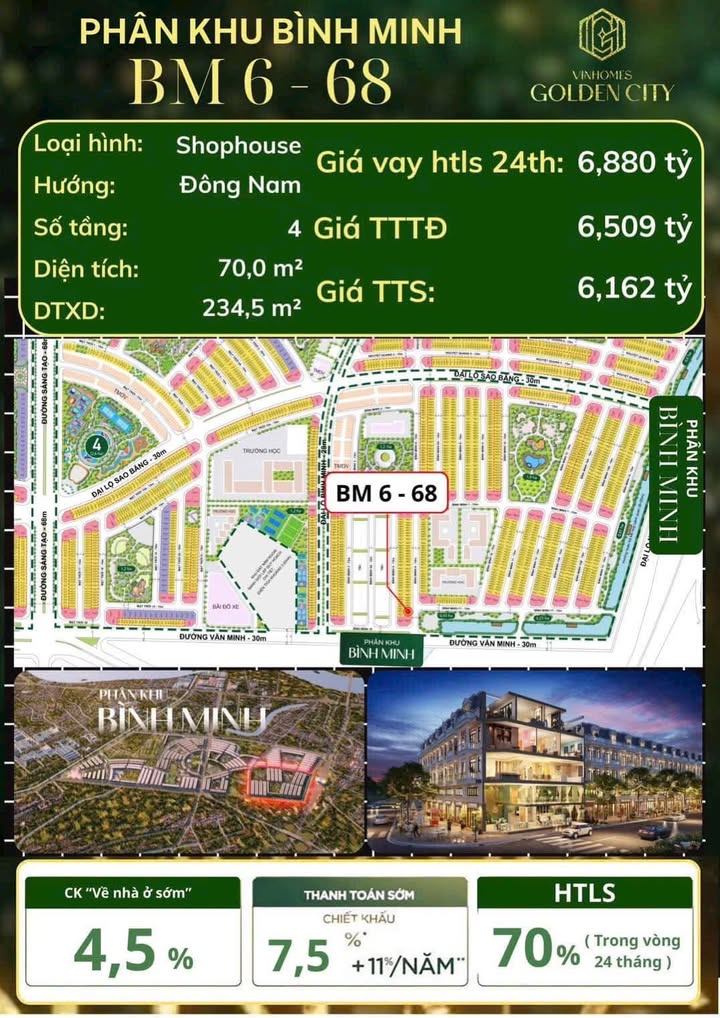 Shophouse Vinhomes Golden City 70m² 6,162 tỷ - Thích hợp KD