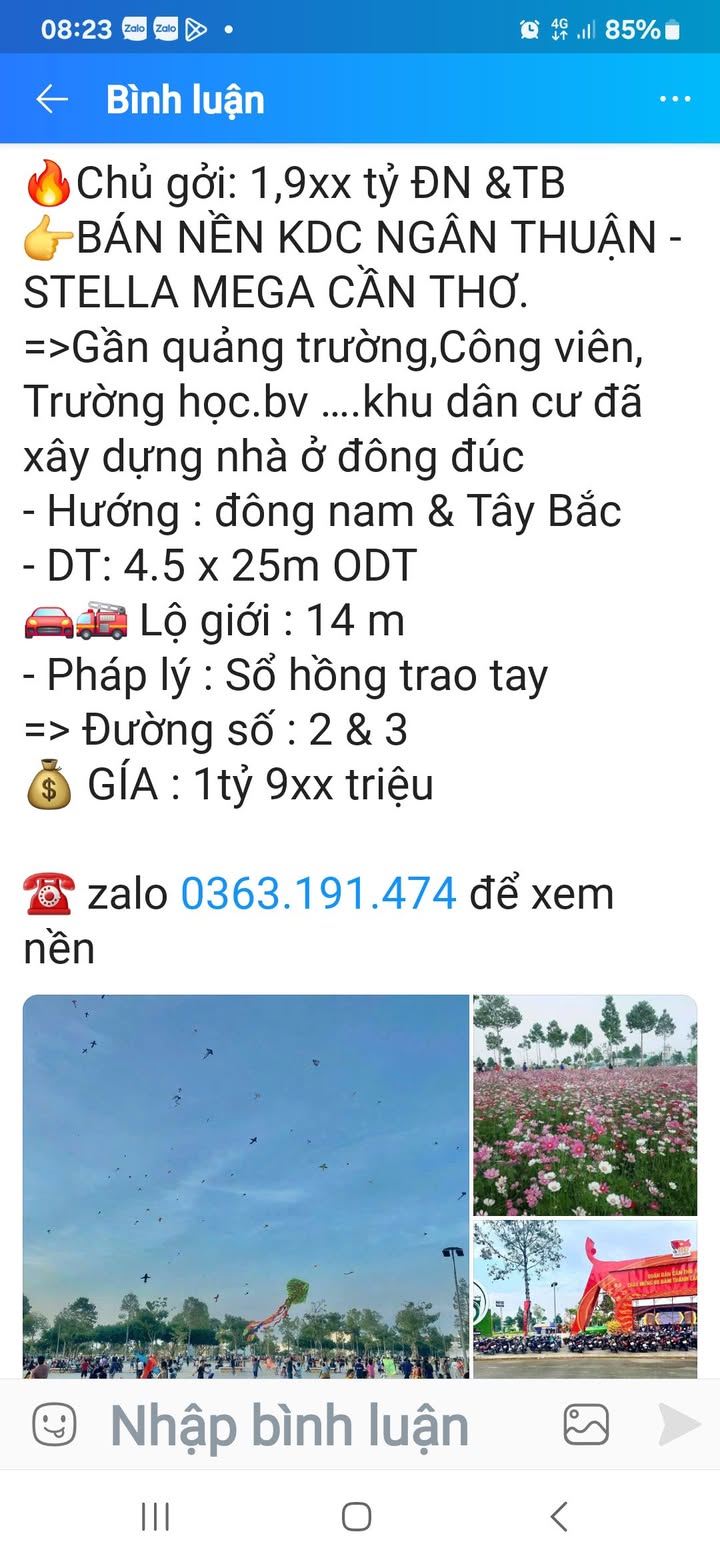 Bán Nền KDC Ngân Thuận - Stella Mega Cần Thơ 112m² Hướng Đông Nam/Tây Bắc - Giá 1.9 Tỷ