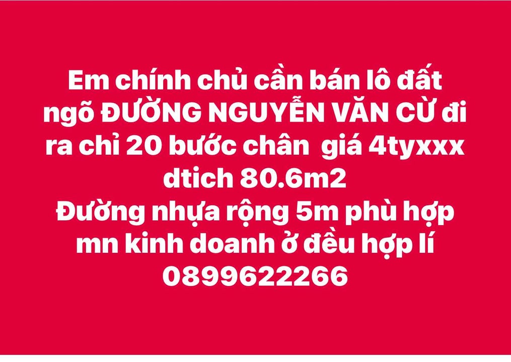 Đất nền Nguyễn Văn Cừ Vinh 80m² 4 tỷ - Đường to ô tô