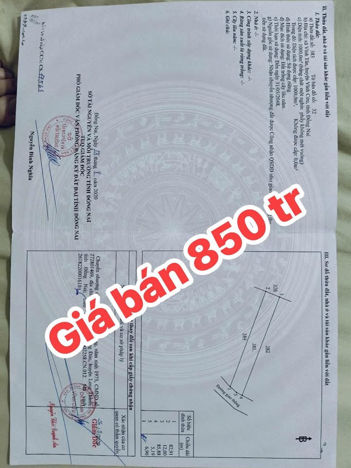 Bán Gấp Đất Vĩnh Cửu 1000m² Giá 850 Triệu - Cơ Hội Đầu Tư Vàng