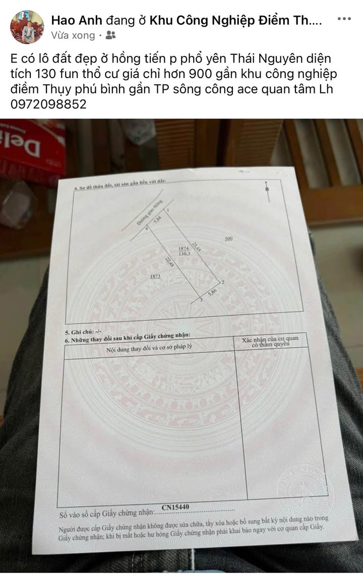 Bán Đất Phổ Yên 130m² Sổ Đỏ Chính Chủ - Hơn 900 Triệu Gần KCN Điềm Thụy