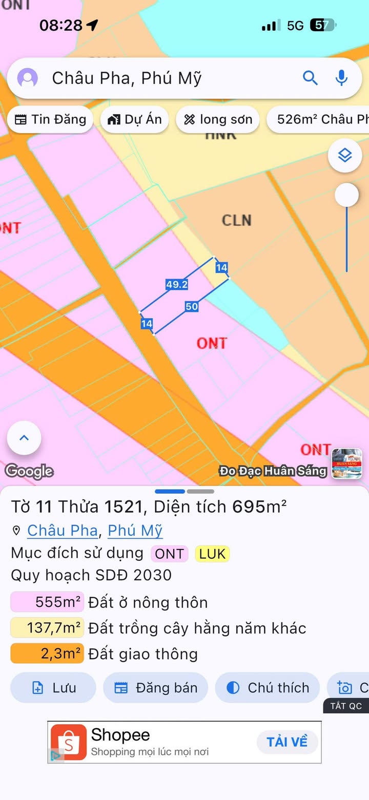 Đất nền Châu Pha Phú Mỹ 695m² - Sổ đỏ chính chủ
