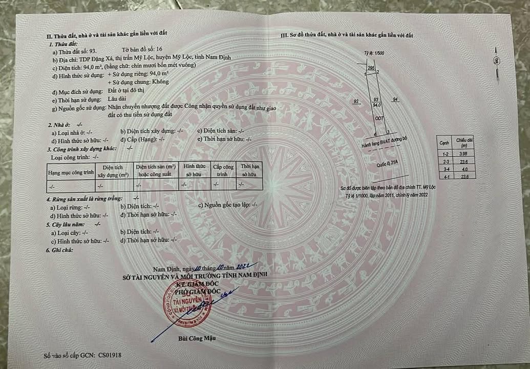 Đất nền QL21A Đặng Xá, Mỹ Lộc - 94m² Kinh doanh sầm uất, giá 4.x tỷ