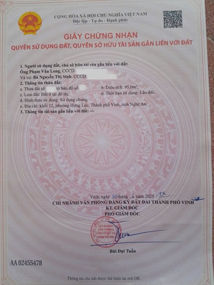 Đất nền Trần Tấn Hưng Lộc 95m² 4 tỷ - Pháp lý rõ ràng