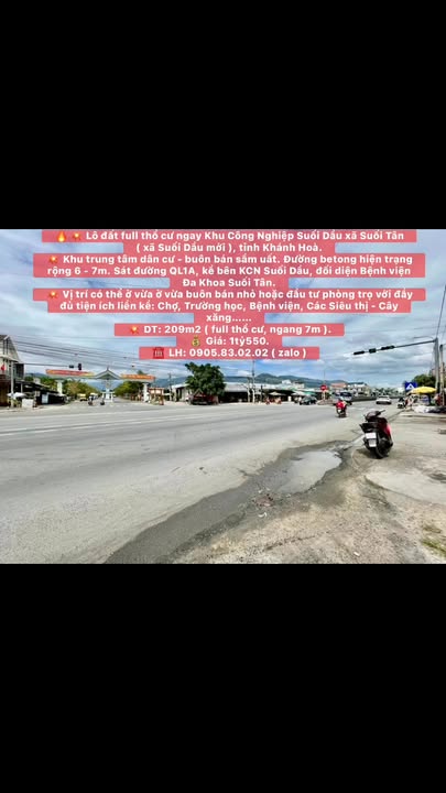 Đất nền Suối Dầu Cam Lâm 209m² 1.55 tỷ - Đất thổ cư 100%