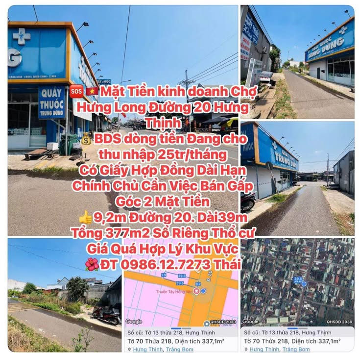 Mặt Tiền Kinh Doanh Chợ Hưng Long - Góc 2 Mặt Tiền 377m² - Dòng Tiền 25 Triệu/Tháng
