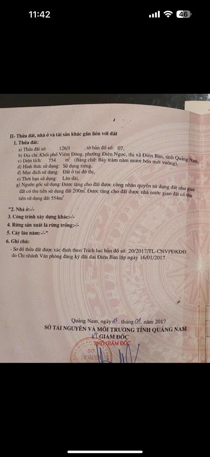 Đất nền Trường Sa Điện Ngọc 754m² - Sổ hồng chính chủ