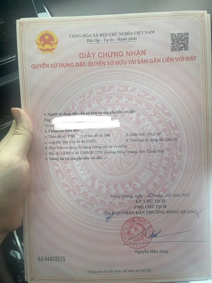 Đất nền 100m² Phường Đông Quang, TP Thanh Hóa - Sổ đỏ, Giá 2.8 tỷ