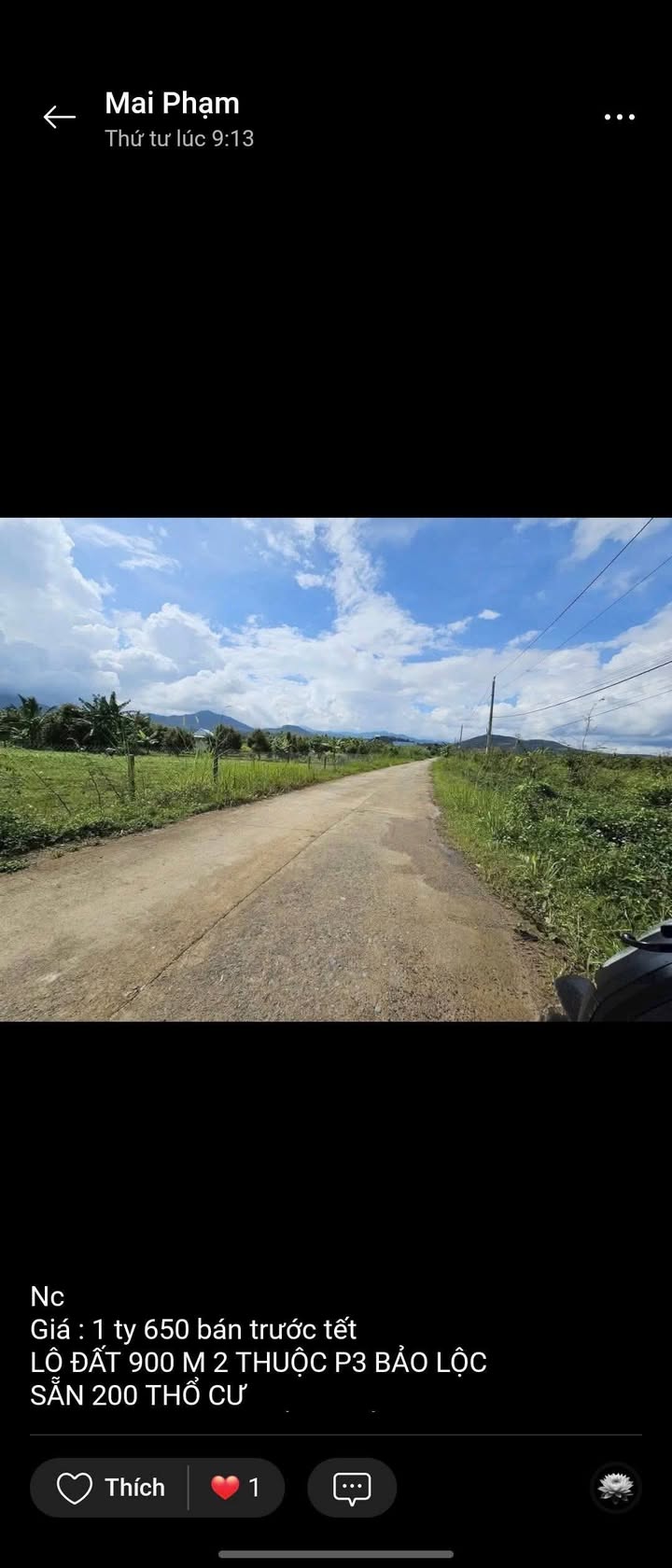 Đất nền Phường 3 Bảo Lộc 900m² giá 1.3 tỷ - Sổ đỏ chính chủ