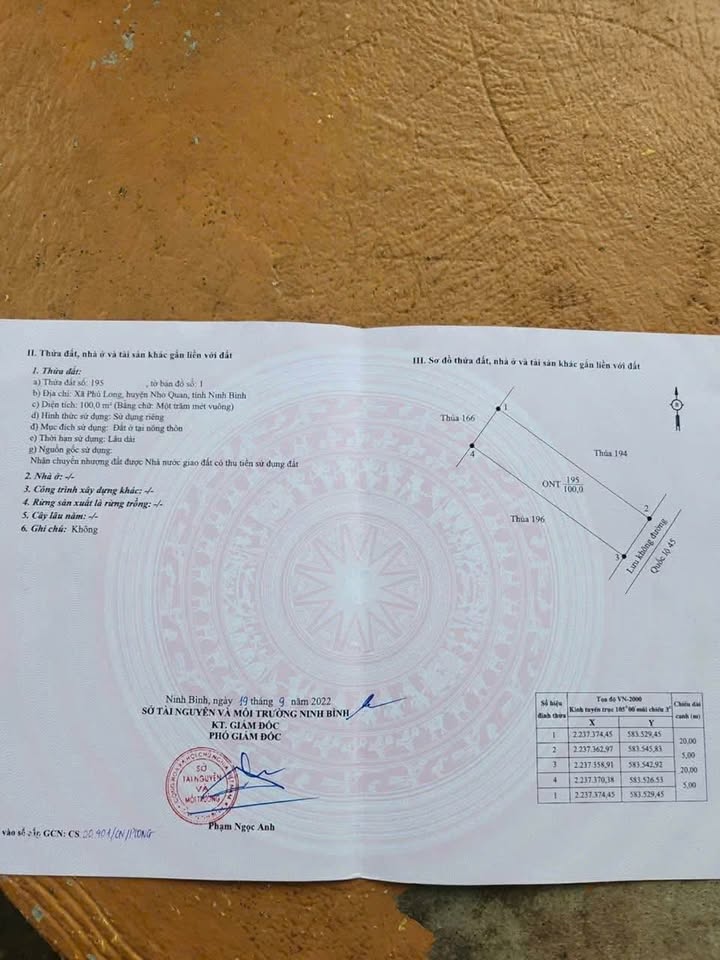 Đất nền Quốc lộ 45 Nho Quan 100m² 1.3 tỷ - Sổ đỏ chính chủ