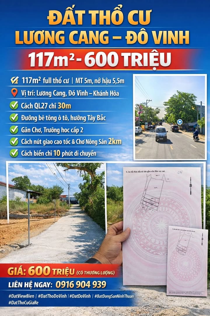 Đất nền Lương Cang Đô Vinh 117m² - Sổ đỏ chính chủ!