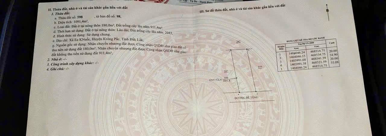 Đất nền Krông Pắc 1100m² giá 2.5 tỷ - Sổ đỏ chính chủ