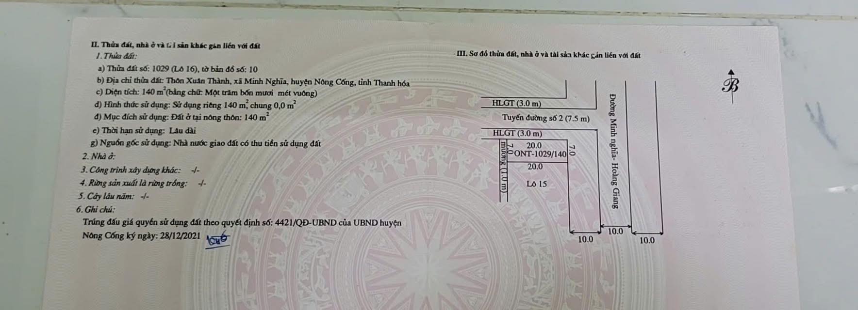 Đất nền mặt tiền Minh Nghĩa - Hoàng Giang 140m² - Kinh doanh đa ngành nghề