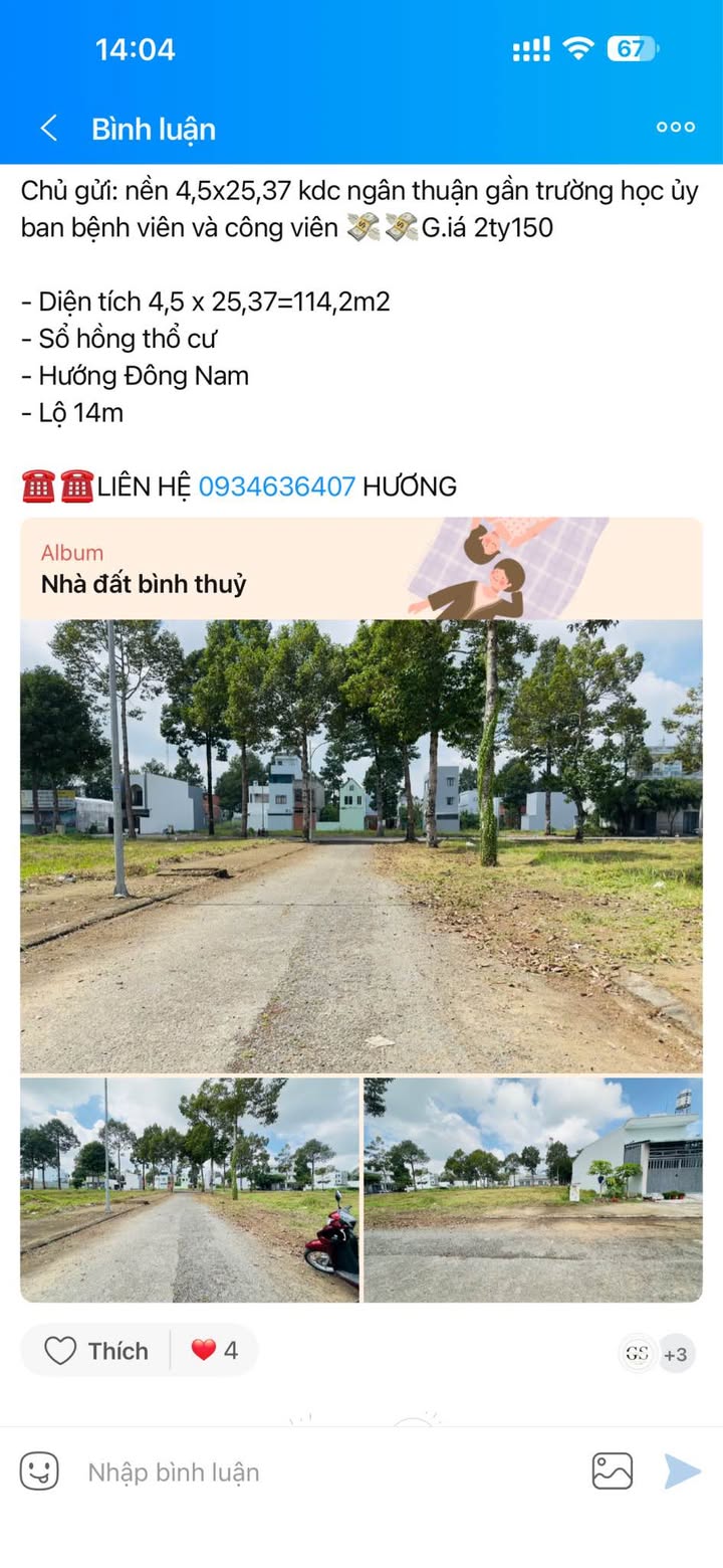 Đất nền 114m² KDC Ngân Thuận, Cần Thơ - Giá 2.15 Tỷ, Hướng Đông Nam