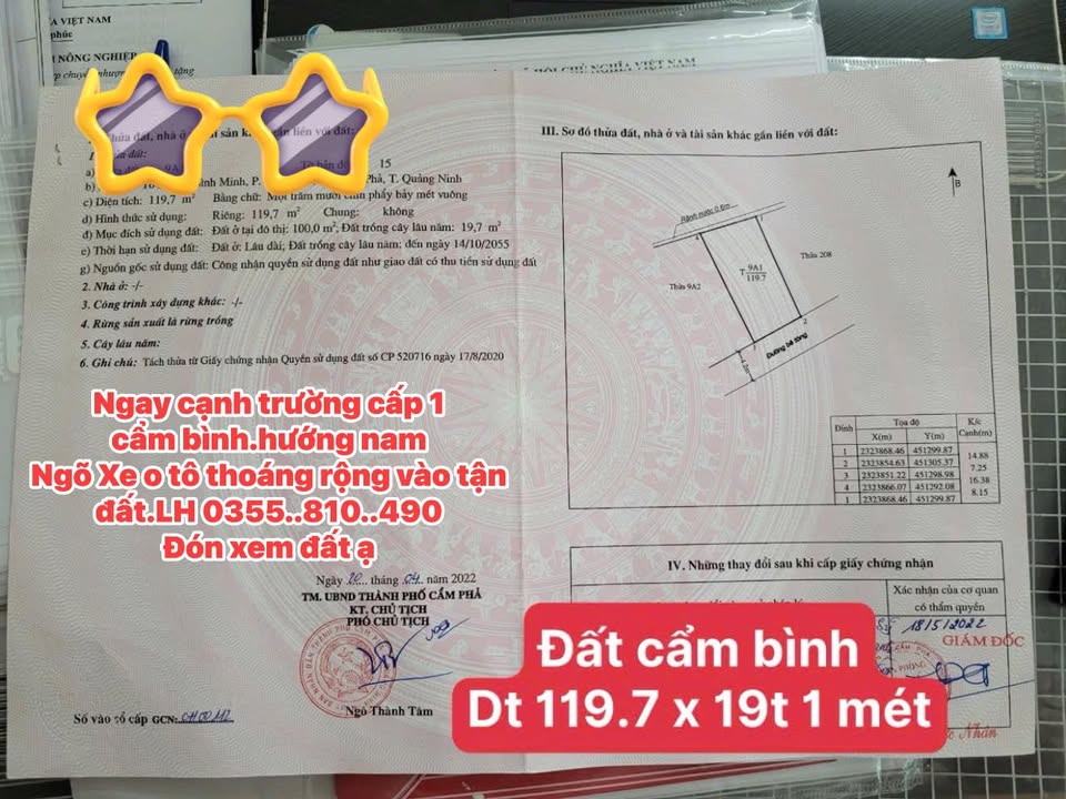 Đất nền Cẩm Phả 119.7m² - Sổ đỏ chính chủ, ô tô vào tận nơi!