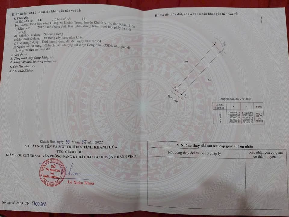 Đất vườn Khánh Vĩnh 2017m² chỉ 230 triệu - Giá đầu tư tốt!