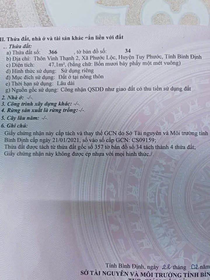 Đất nền Phước Lộc, Tuy Phước 52m² sổ đỏ vuông - Giá 350 triệu
