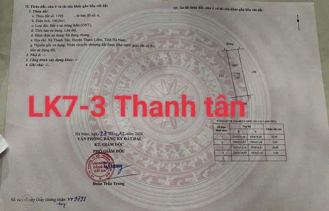 Đất Nền Sổ Đỏ Thanh Tân, Hà Nam - 100m² Hướng Bắc - Giá Tốt Đầu Tư