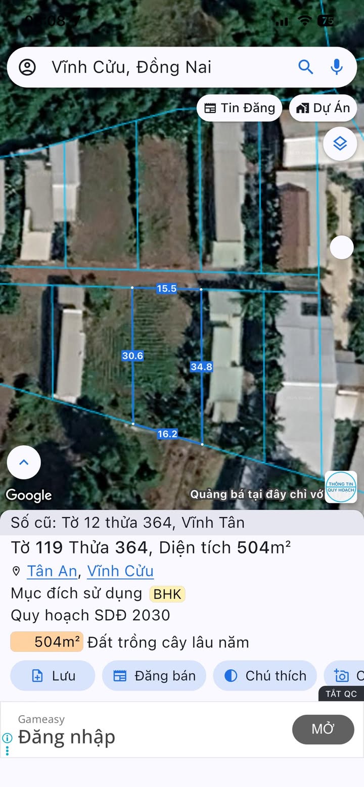 Đất Vàng 500m² Vĩnh Tân, Biên Hòa - Sổ Riêng, Giá 1.25 Tỷ