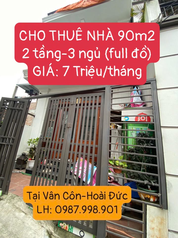 Cho thuê nhà 89m² tại Vân Côn, Hoài Đức - Mới tinh, full nội thất, giá 7 triệu/tháng