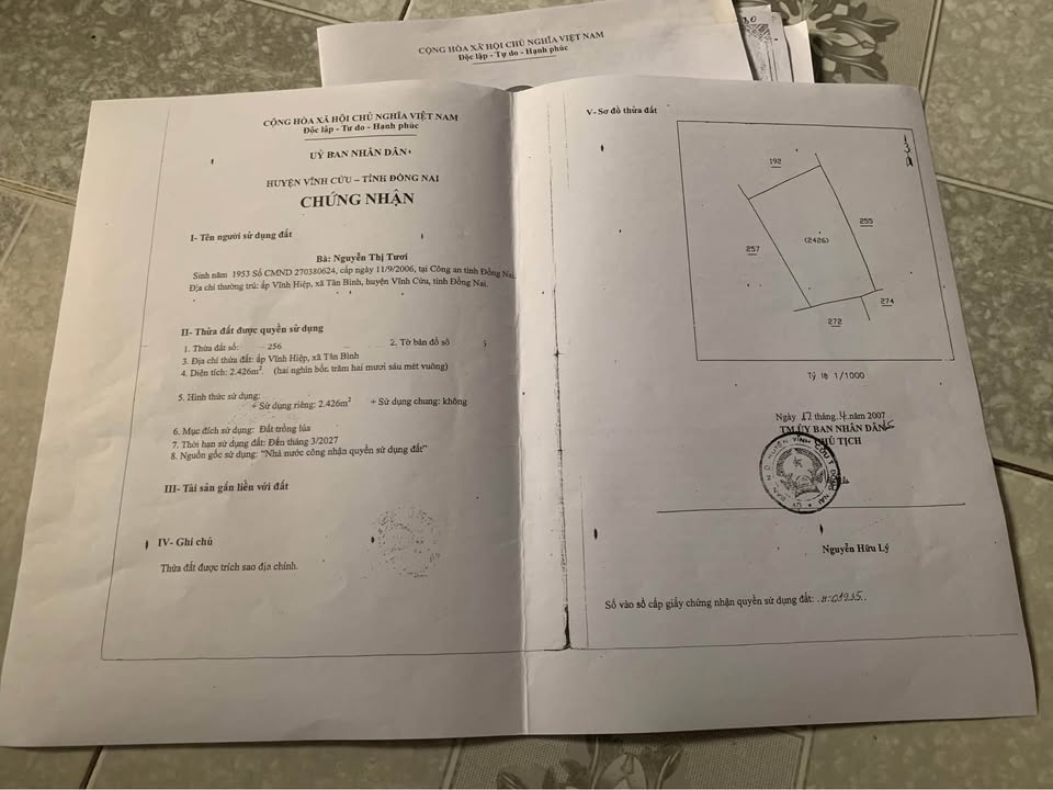 Đất Vĩnh Cửu Đồng Nai 2.426m² Sổ Riêng - Giá Đầu Tư 12.1 Tỷ