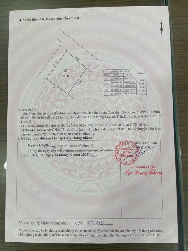 Đất nền Tiên Dược, Sóc Sơn 100m² - Sổ đỏ chính chủ, Giá cực tốt!