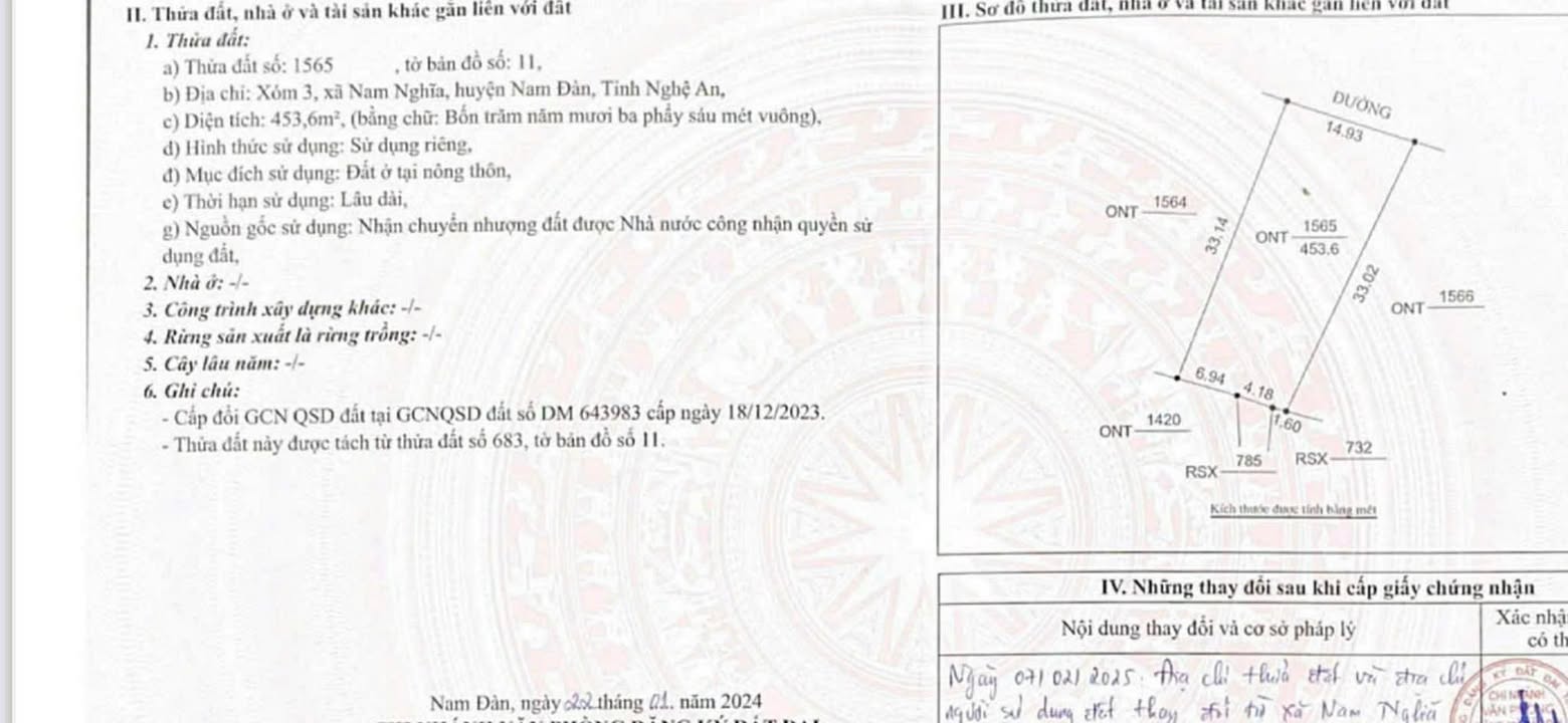 Đất nền Nghĩa Thái, Nam Đàn 490m² - Đất thổ cư 100%