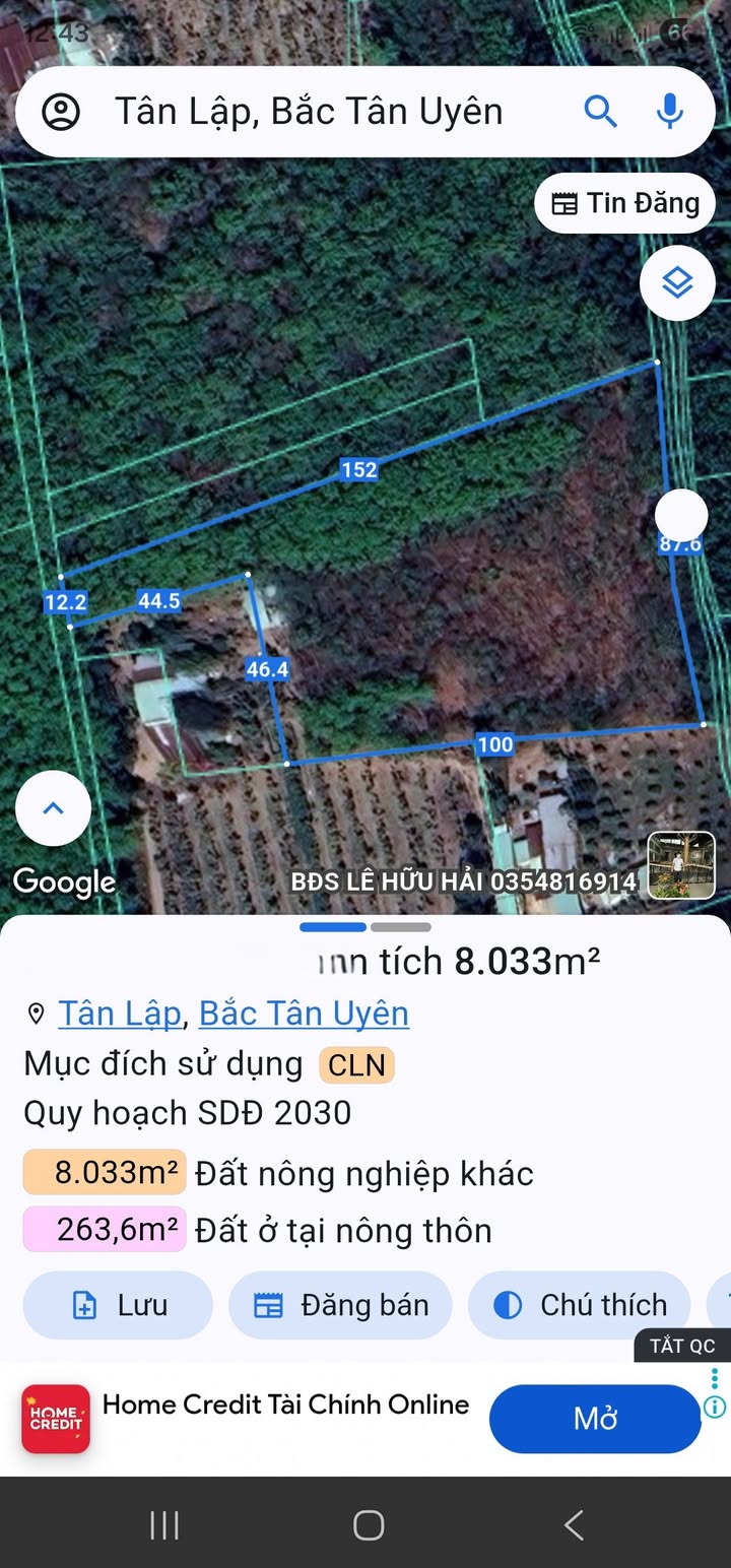 Đất Tân Lập Bắc Tân Uyên 8.000m² dưới 1tr/m² - Đầu tư dài hạn