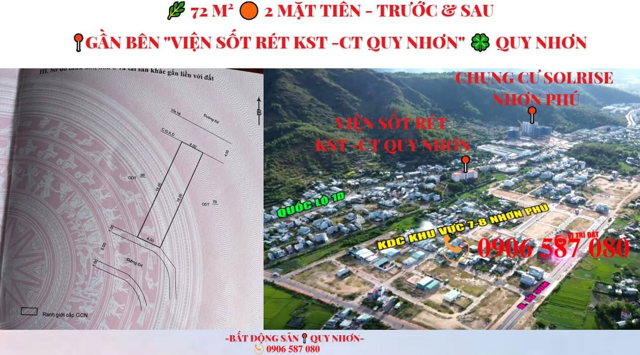 Đất Nền 2 Mặt Tiền 72m² Quy Nhơn - Đối Diện Viện Sốt Rét, Giá 2.35 Tỷ