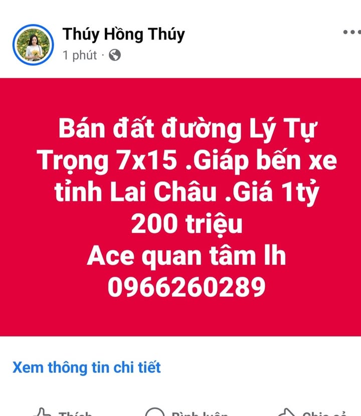 Bán Đất Nền Mặt Tiền Lý Tự Trọng, Lai Châu - 105m² - Giá Tốt