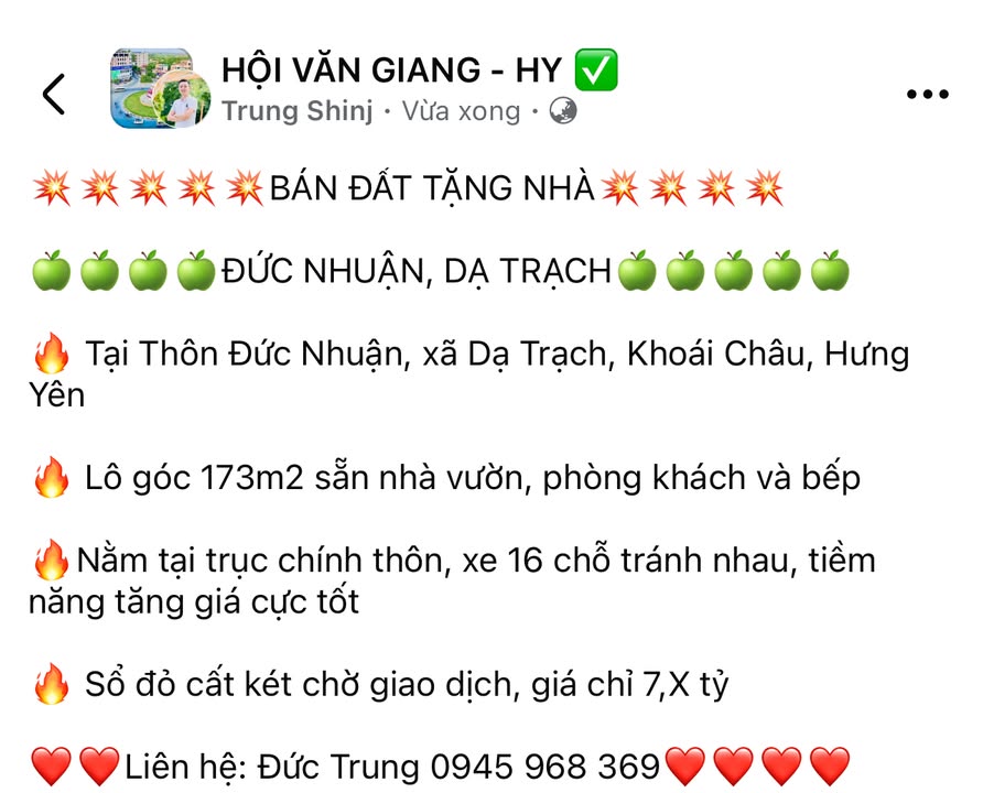 Đất Lô Góc Tặng Nhà 173m² Hưng Yên - Giá Đầu Tư 7.x Tỷ
