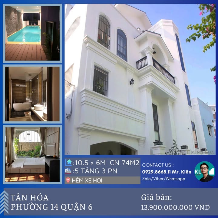 Dinh thự HXH Căn Góc Tân Hóa, Q.6 - 5 Tầng, Hồ Bơi Riêng, Gara Oto 13.9 Tỷ