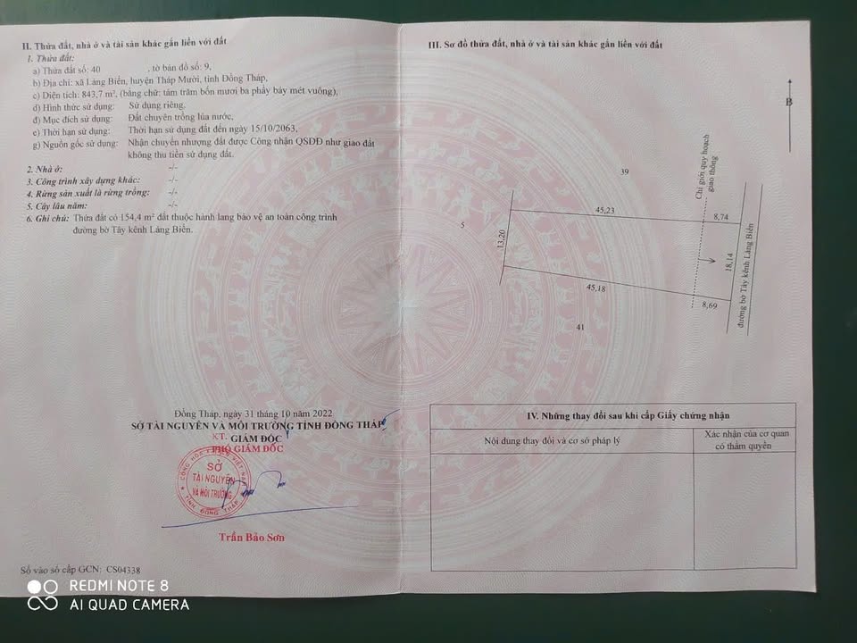 Đất nền Láng Biển Tháp Mười 972m² 600 triệu - Sổ đỏ chính chủ