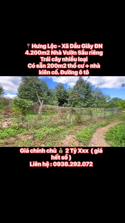 Đất vườn Hưng Lộc Đồng Nai 4200m² 2 tỷ - Đường to ô tô