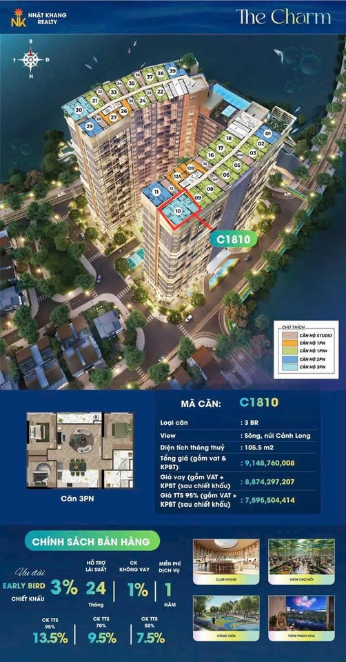Căn hộ Charmora City Nha Trang 106m² View đẹp
