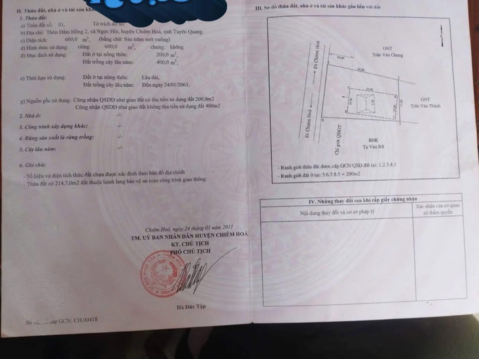 Đất nền Chiêm Hóa 600m² - Sổ đỏ chính chủ, đầu tư sạch