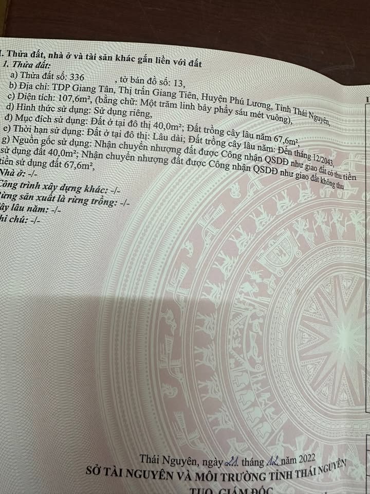 Đất nền Giang Tân Phú Lương 108m² 4xx triệu - Đường ô tô tránh