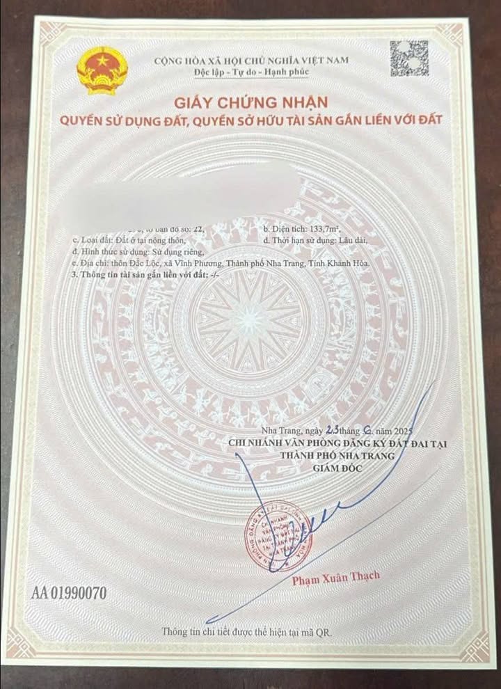 Đất nền Vĩnh Phương Nha Trang 134m² 1,15 tỷ - Sổ đỏ chính chủ