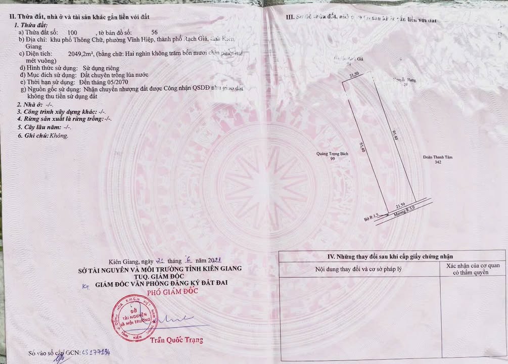 Đất nhánh ô tô tải Cao Văn Lầu Rạch Giá 2,043m² – Giá 5,1 tỷ, phù hợp đầu tư nhà vườn