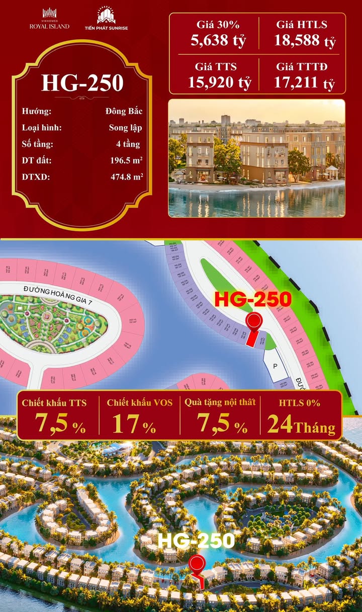 Townhouse Vinhomes Royal Island 197m² 15,92 tỷ - Đầu tư sinh lời