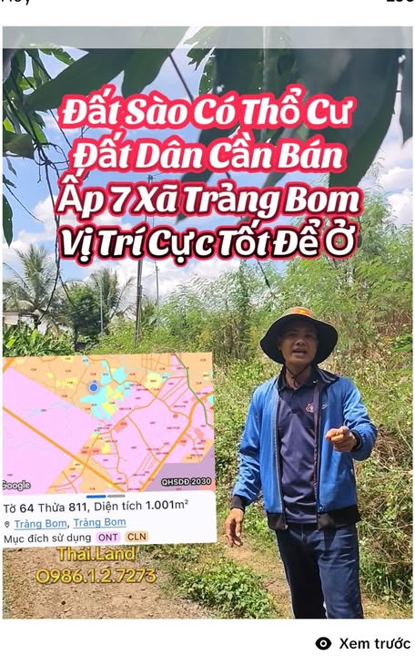 Đất Ấp 7 Trảng Bom 1001m² 1,3 tỷ - Sổ đỏ chính chủ