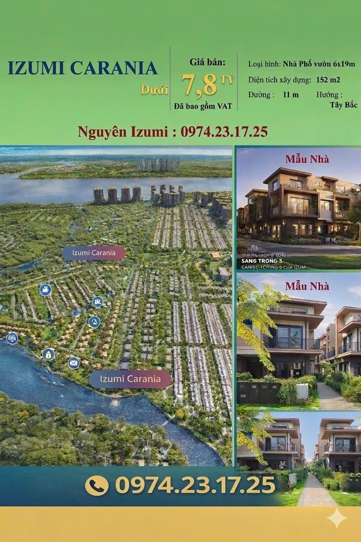 Nhà phố vườn Izumi City Long Thành 152m² 7,8 tỷ – Sẵn sàng ở ngay
