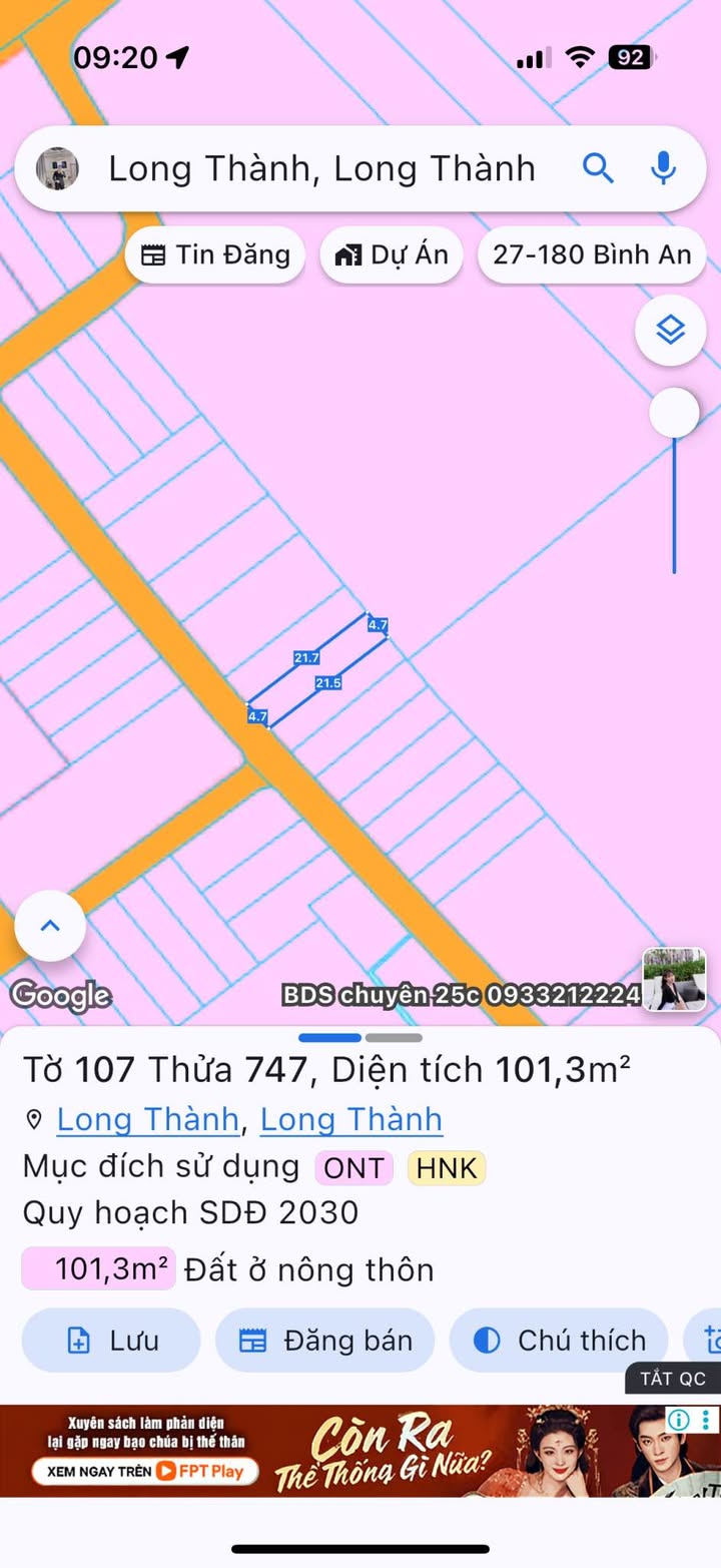 Đất xã Láng Dài Long Đất 101m² giá 1.55 tỷ - Sổ đỏ chính chủ